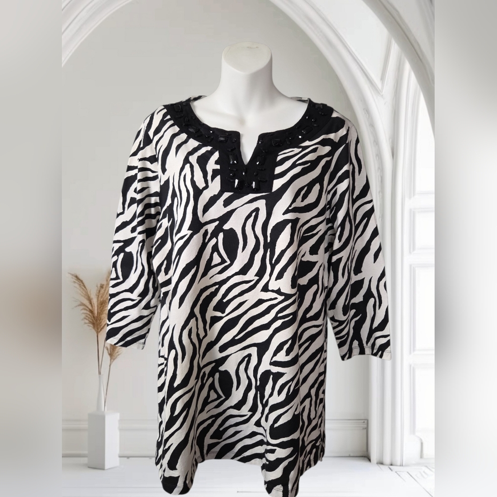 Chico's Black and White Animal Print Top